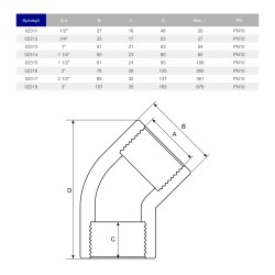 Коліно різьбове 45° ПВХ Hidroten 1002318, ВР/ВР, d3" 